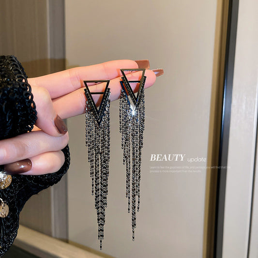 Triangular Diamond Tassel Earrings