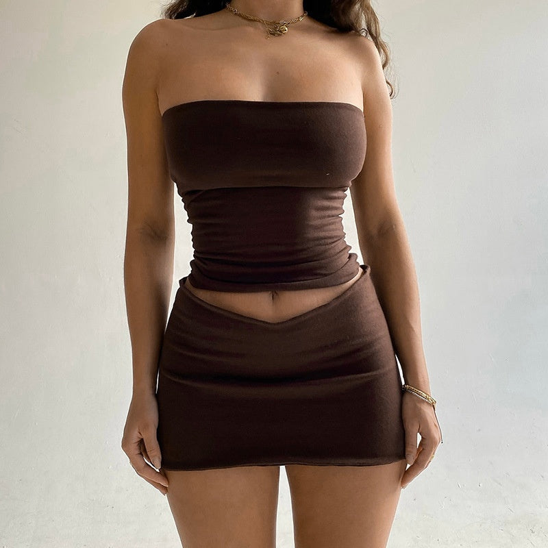 Strapless Slim-Fit Crop Top And Mini Skirt Set