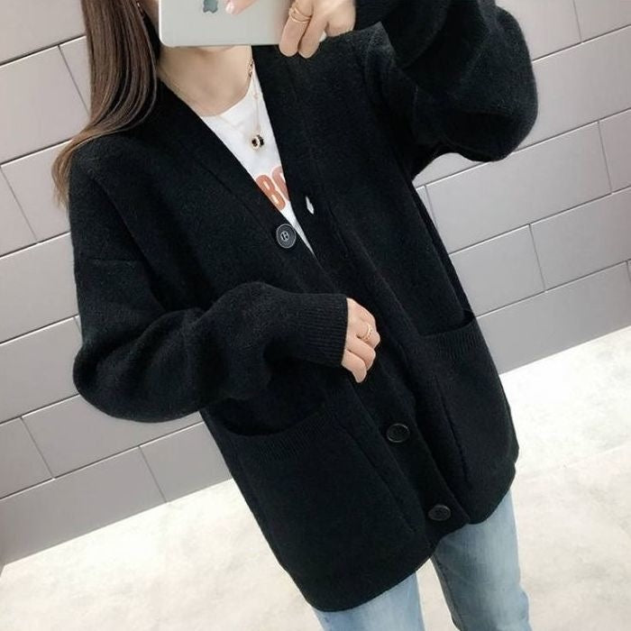 Solid Color Knitted Cardigan