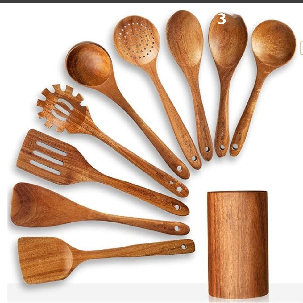 Non-Stick Wooden Cooking Kitchen Utensils Sets