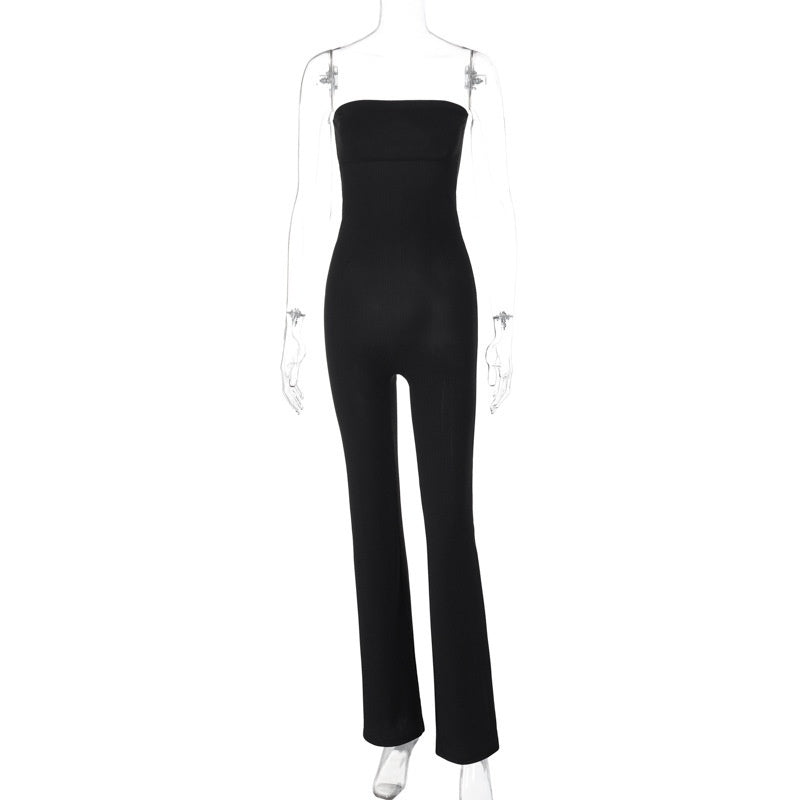 Elegant Slim-Fit Solid Color Strapless Jumpsuit