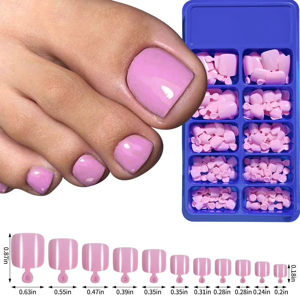 Short Square Toenail Press Ons 100PCS