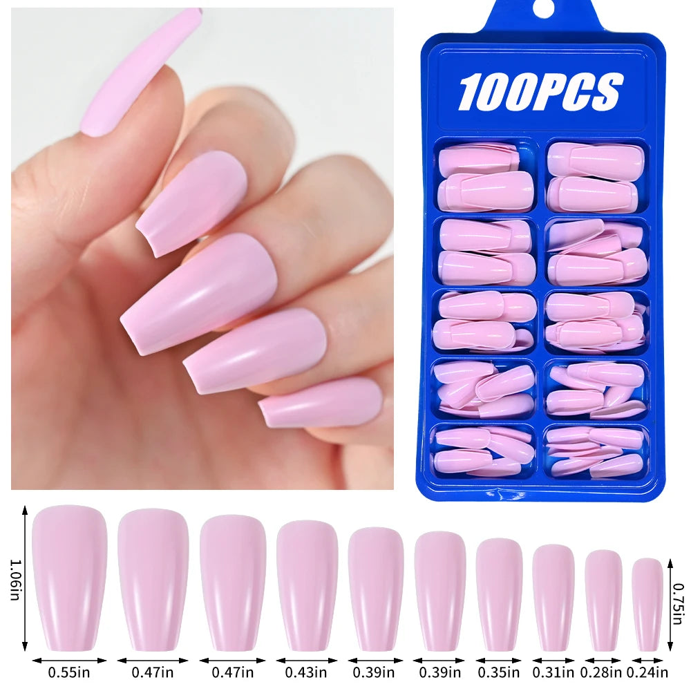 100Pcs  Pink Press on Nails