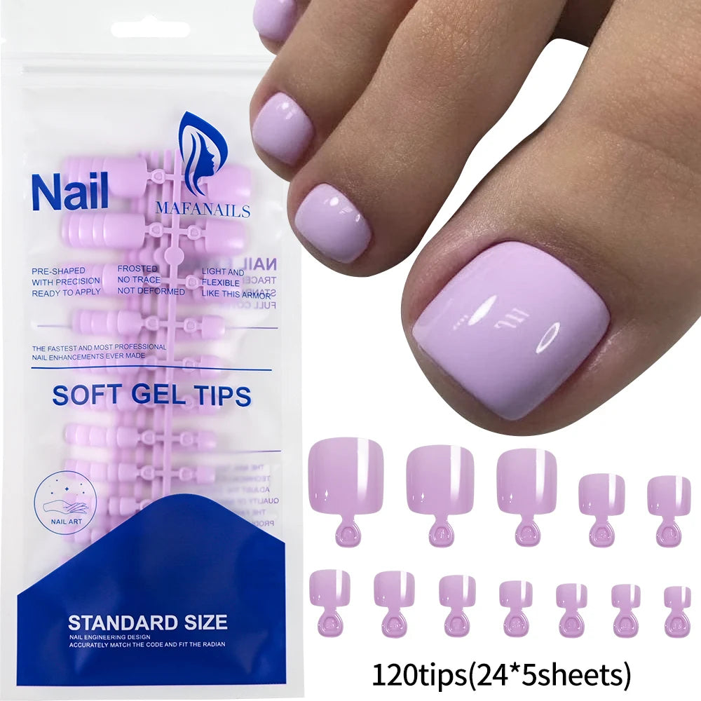 Short Square Toenail Press Ons 100PCS