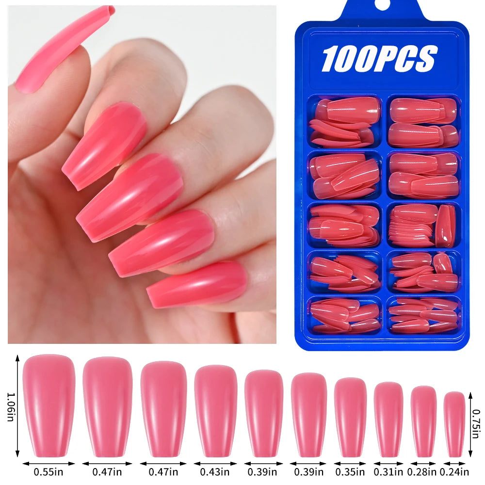 100Pcs  Pink Press on Nails