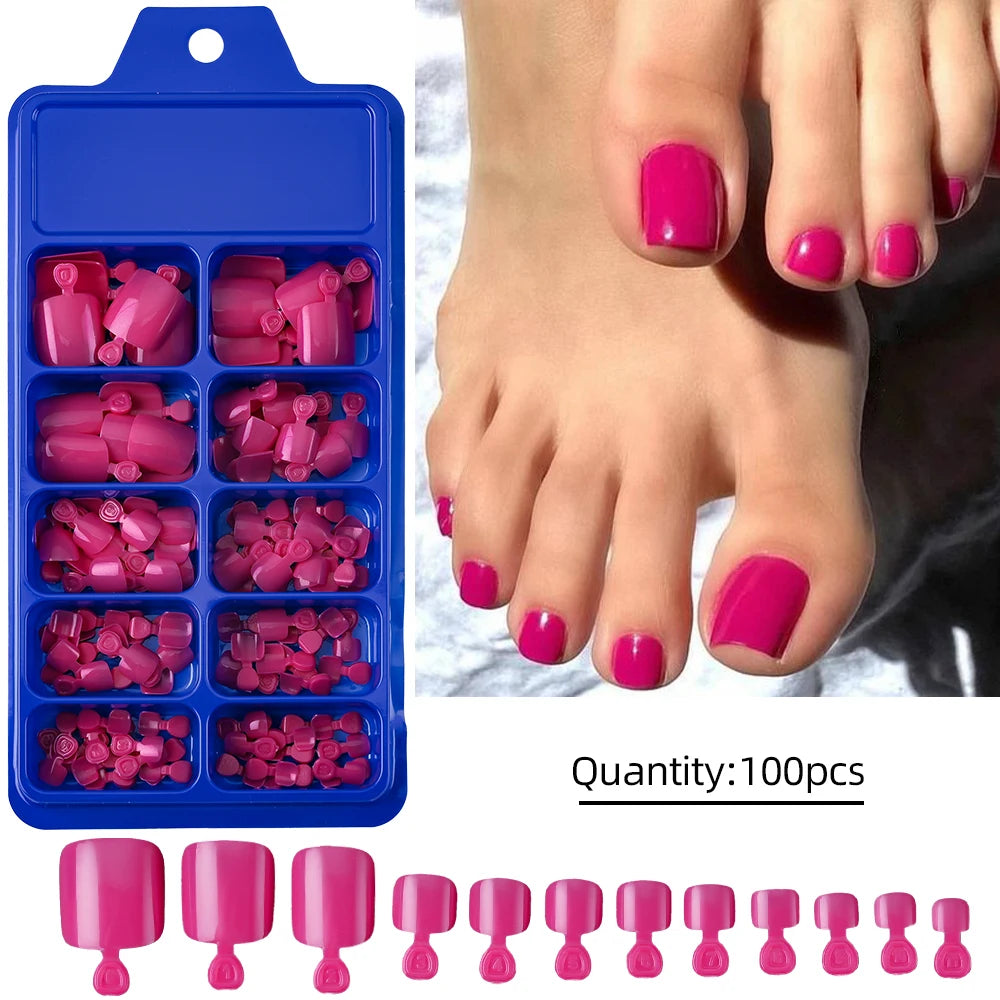 Short Square Toenail Press Ons 100PCS