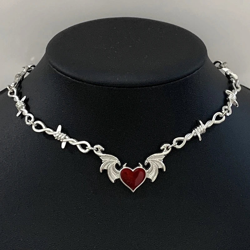 Aesthetic Goth Devil Heart Barbed Wire Choker