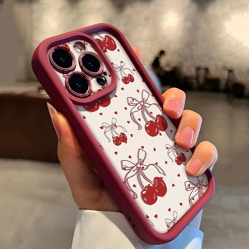 Retro Heart Cherry Pattern Phone Case