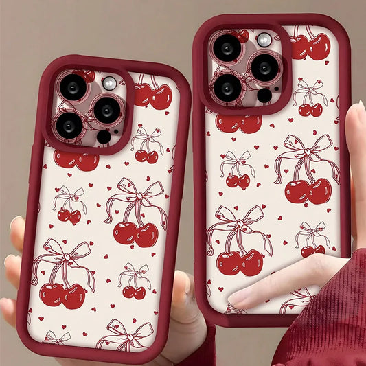 Retro Heart Cherry Pattern Phone Case