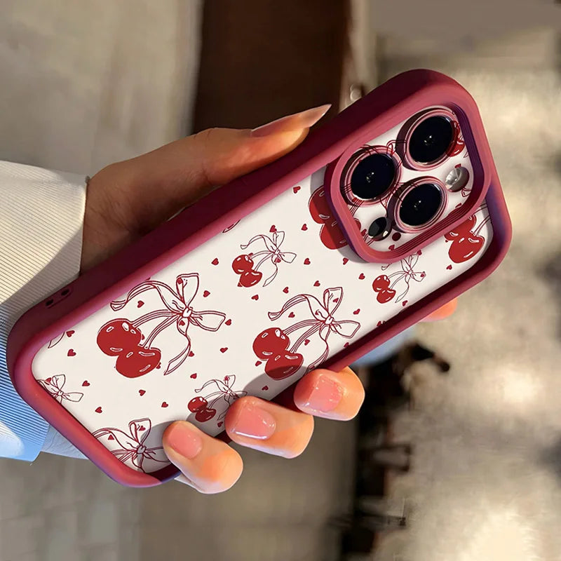 Retro Heart Cherry Pattern Phone Case