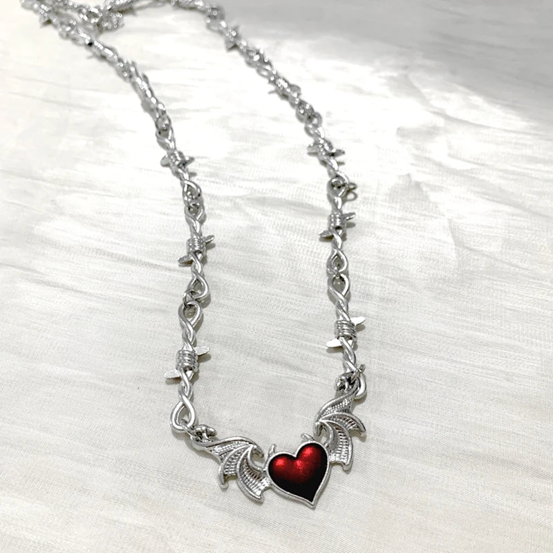 Aesthetic Goth Devil Heart Barbed Wire Choker