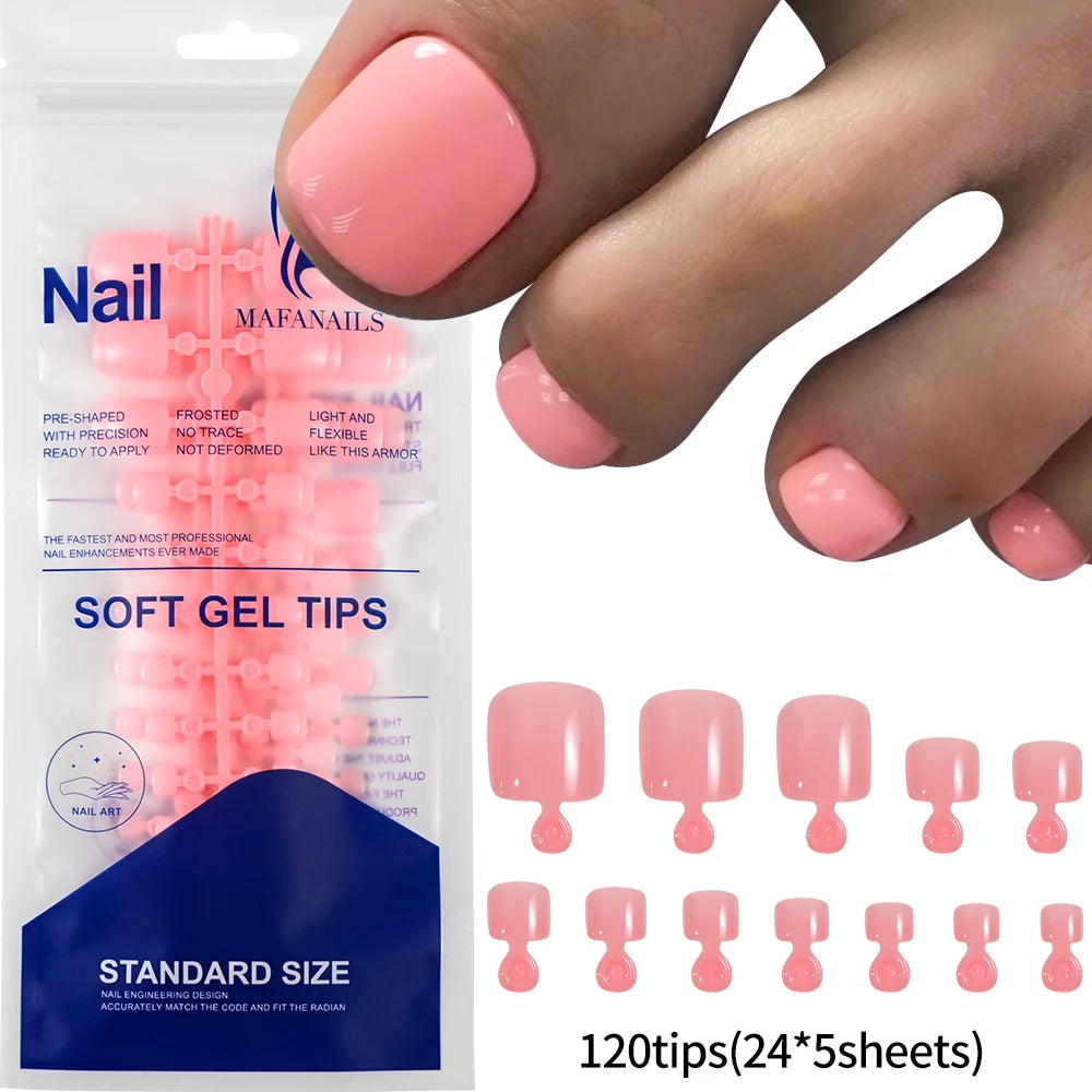 Short Square Toenail Press Ons 100PCS