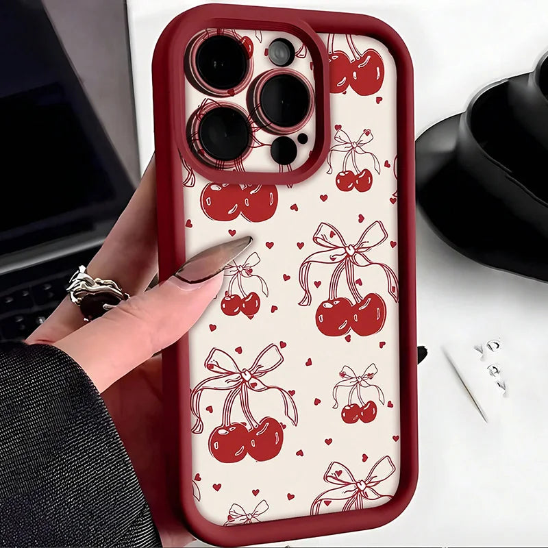 Retro Heart Cherry Pattern Phone Case