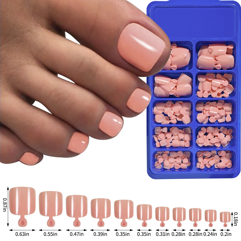 Short Square Toenail Press Ons 100PCS